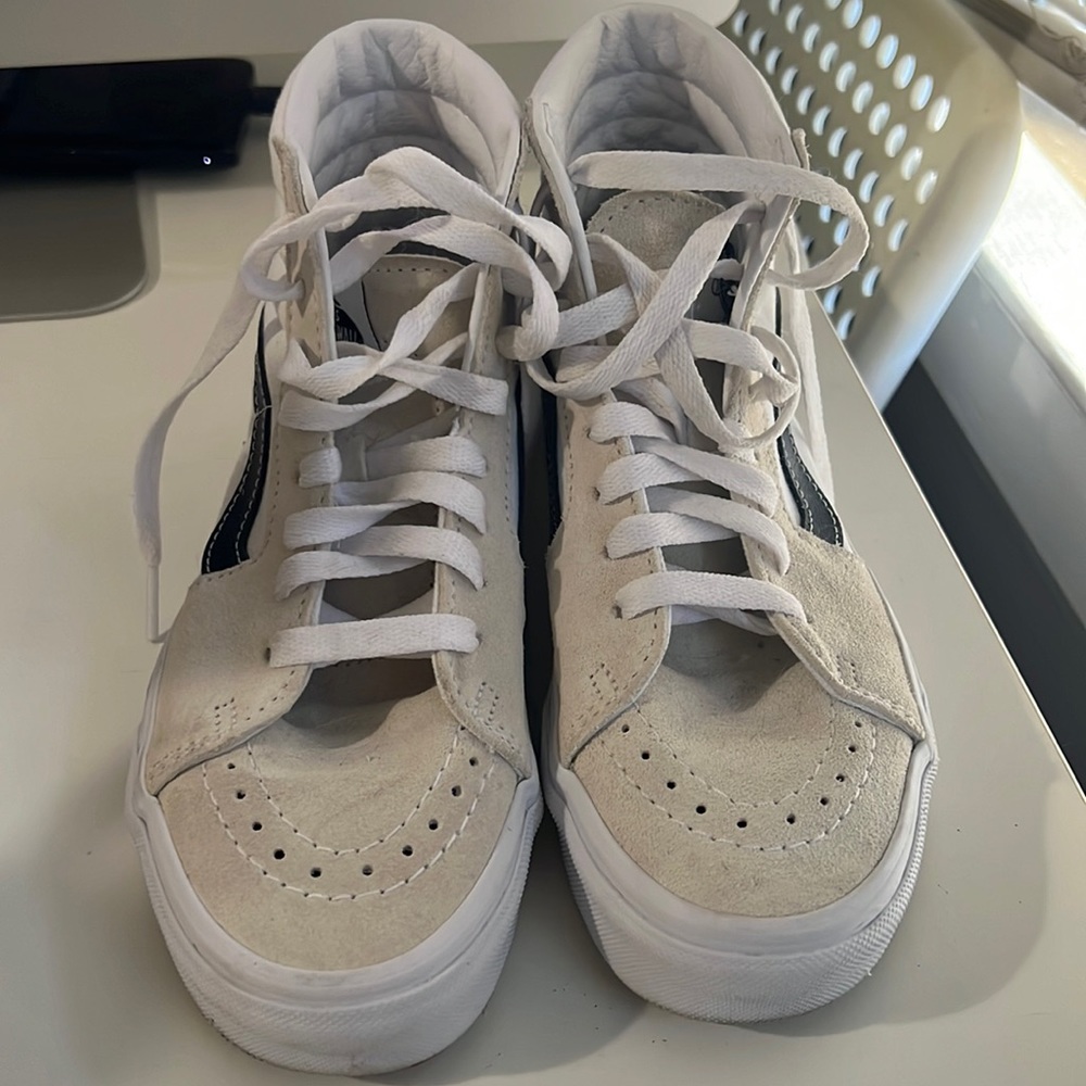 White and Tan high top Vans